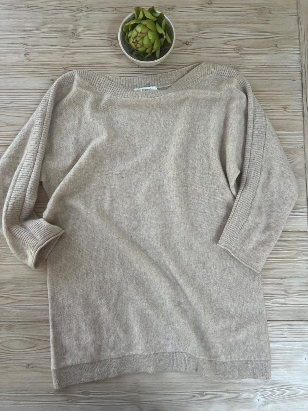 Kinross Cashmere Oatmeal boat Neck Sweater Women’s Large 100% Cashmere - Picture 8 of 9